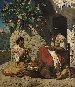 unknow artist To sigojnerkvinder uden for deres bolig. France oil painting artist